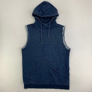 PACT ORGANIC Hoodie Mens Large Blue Sleeveless Terry Pullover Gym Workout Casual